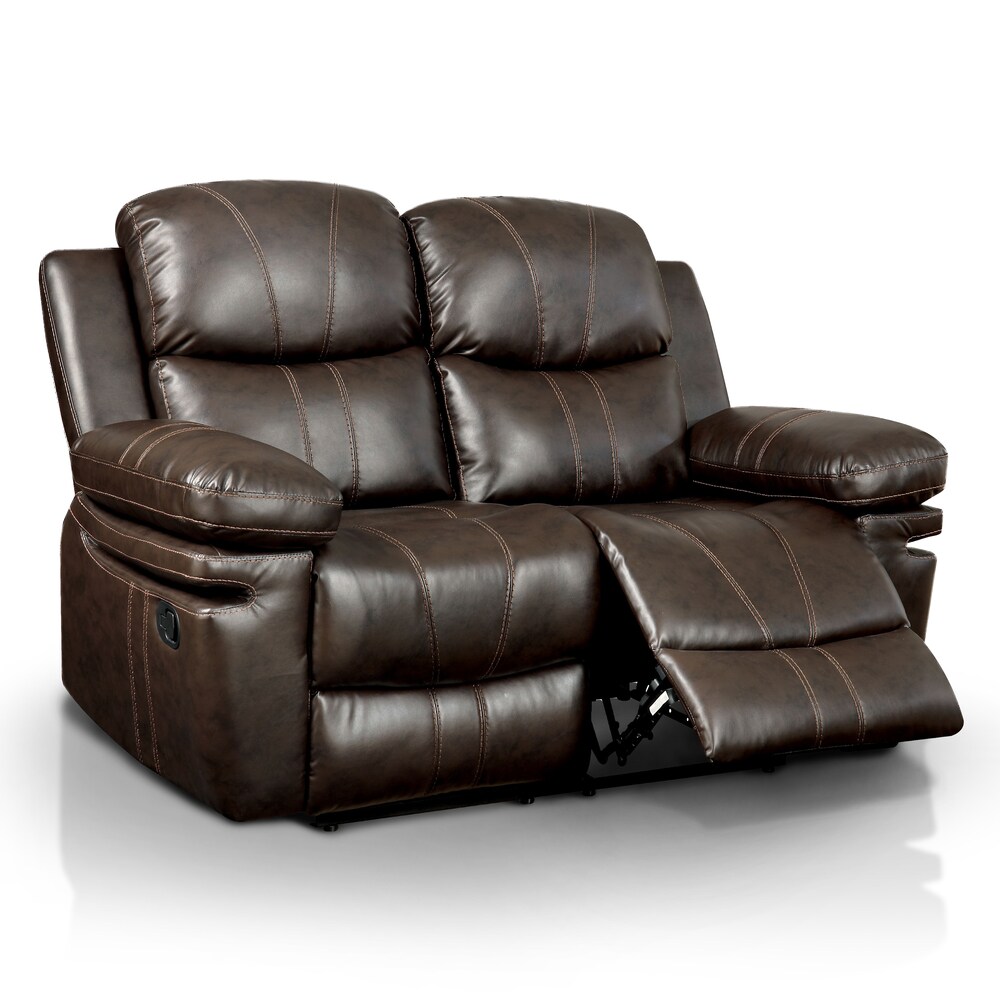 Eliv Transitional Brown Faux Leather 3 Piece Reclining Sofa Set with USB by Furniture of America