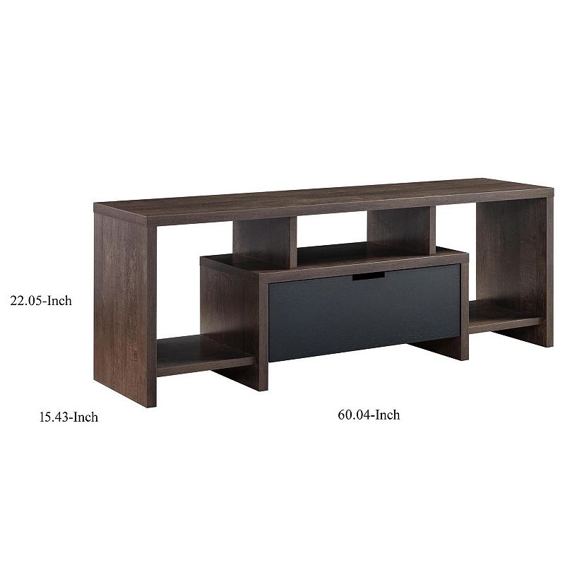 Elle 60 Inch TV Media Entertainment Console， 3 Compartments， Drawer， Walnut