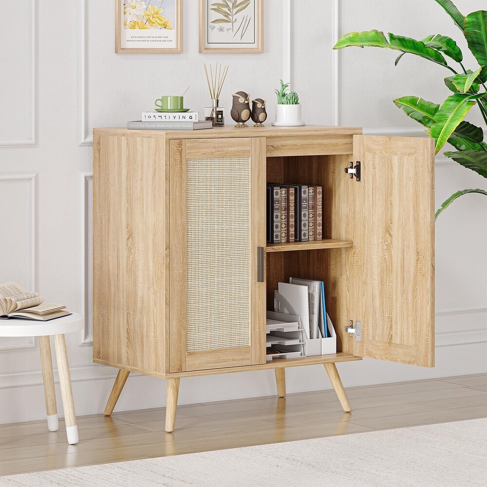 Buffet Cabinet with Storage  Sideboard with Rattan Decorated Doors