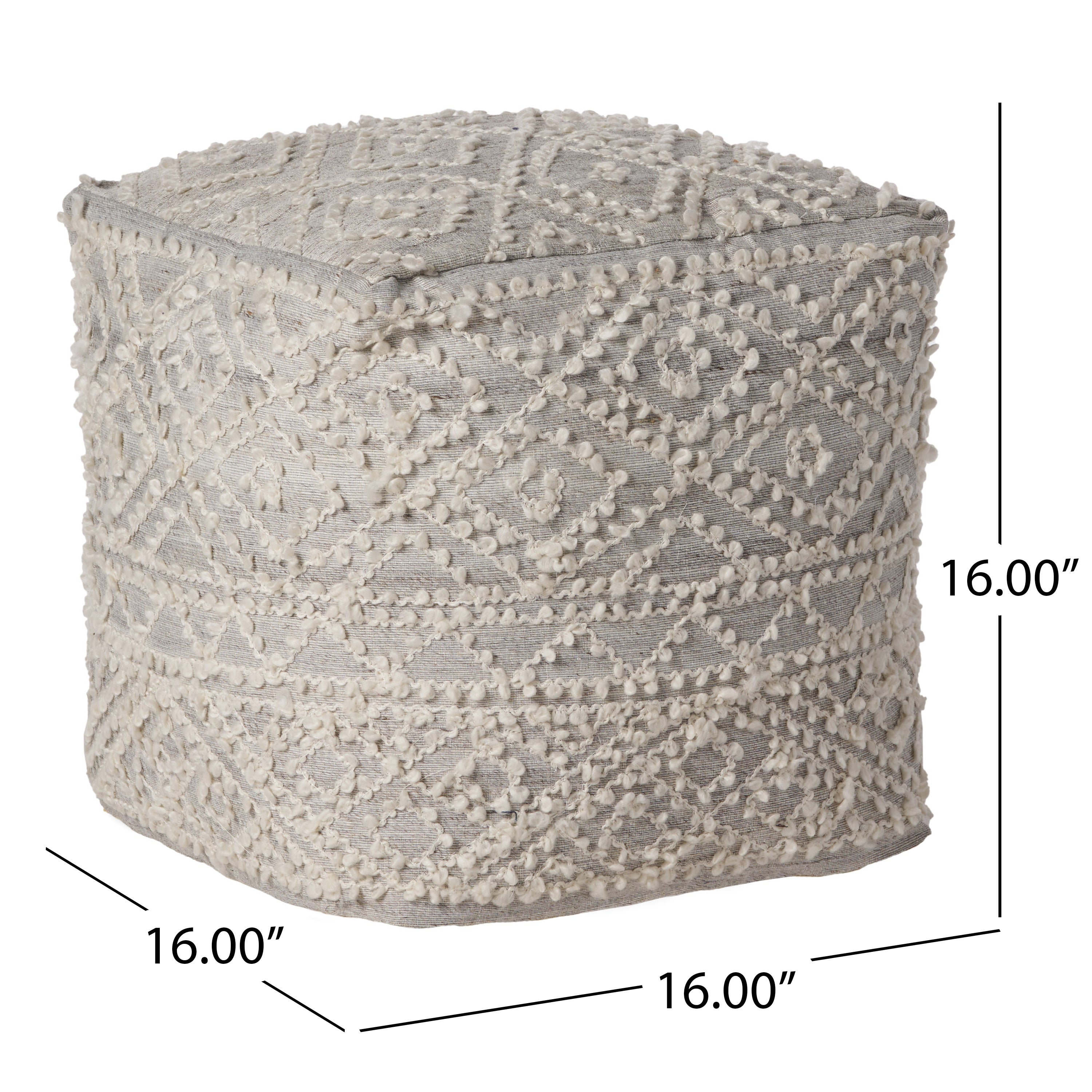 Sylvia Boho Diamond Pattern Wool and Viscose Cube Pouf