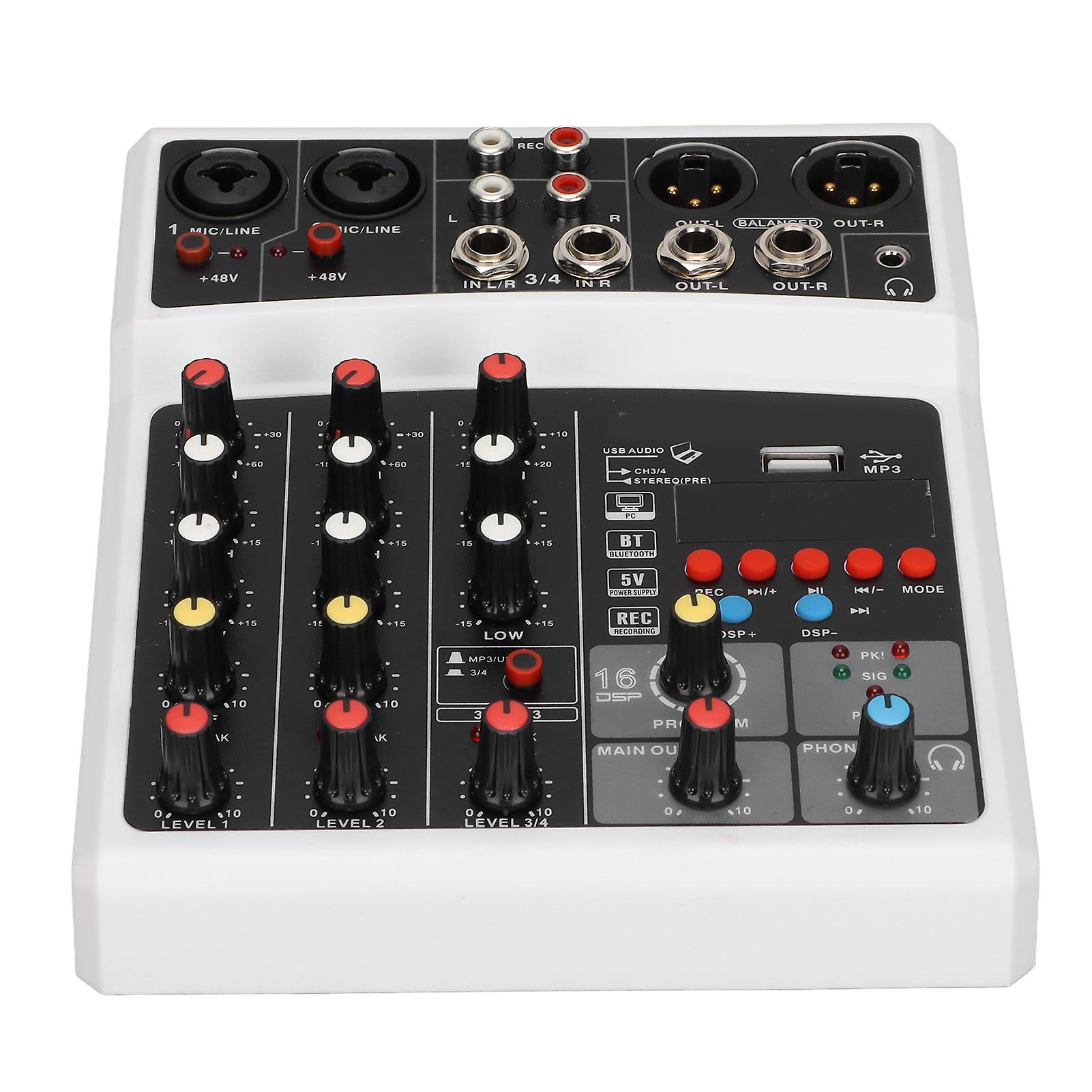 Bmg04d 4 Channel Mixer 48v Phantom Power Stereo Recording 4 Channel Mixing Console 100240vwhite Us Plug