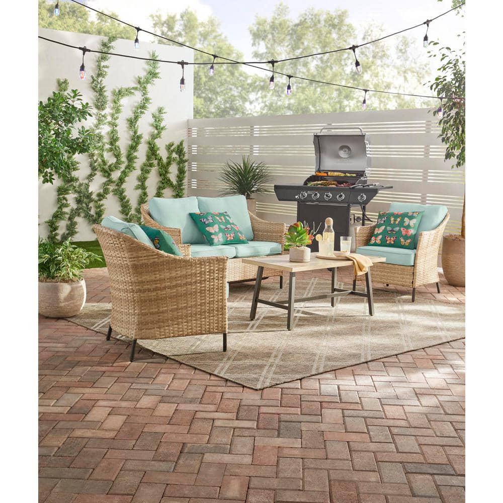 StyleWell Park Pointe 4Piece Wicker Patio Conversation Set with Seabreeze Cushions