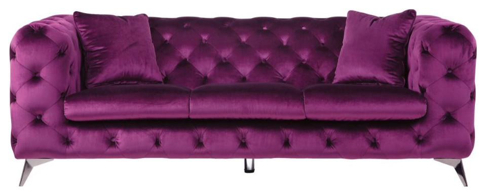 Acme Atronia Sofa PUrple Velvet   Midcentury   Sofas   by AMOC  Houzz