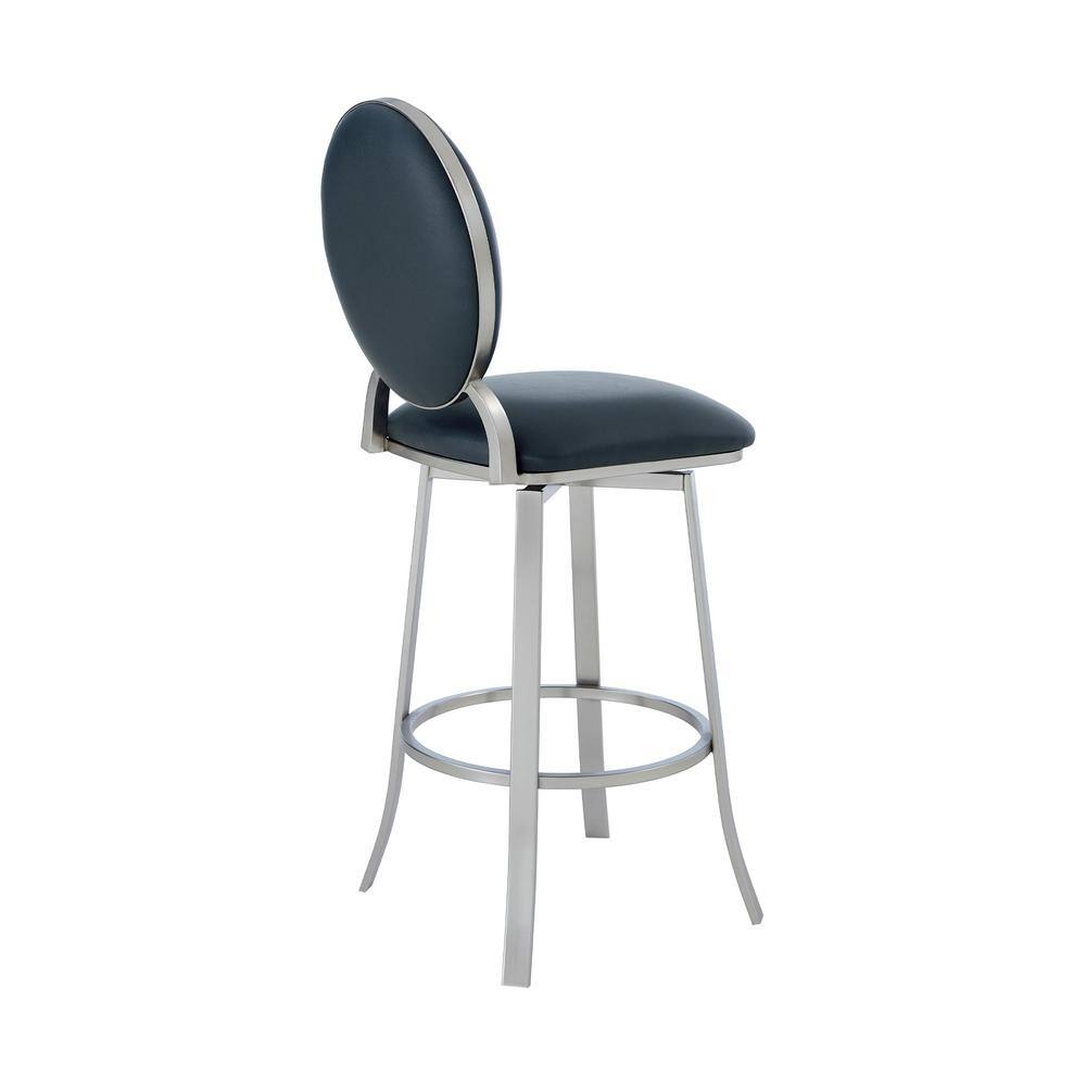 Armen Living Brando Contemporary 30 in. Bar Height in Brushed Stainless Steel Finish and Grey Faux Leather Bar Stool 721535737673