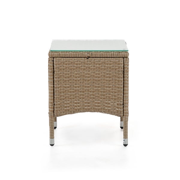 Zaara Compact Wicker and Glass Top Outdoor End Table by MandL Co.