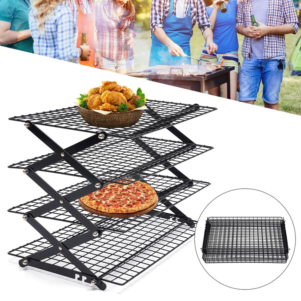 4 Tiers Collapsible Cooking Rib Rack for Grilling   Barbecuing