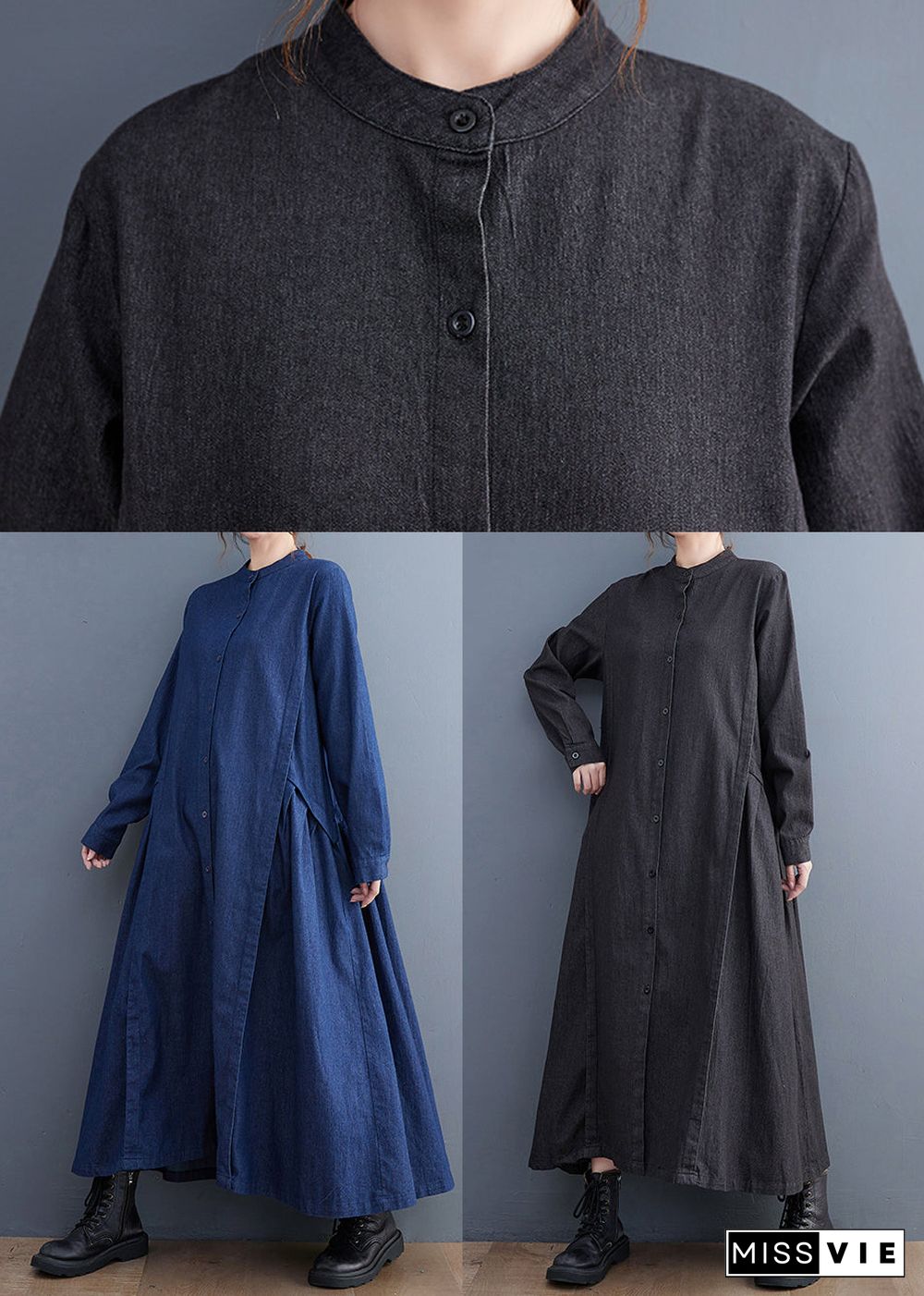 Navy Patchwork Denim Long Dress Oversized Exra Large Hem Fall