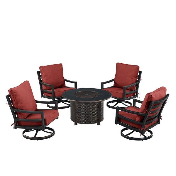 Black Aluminum Fire Table Set with Four Club Chairs