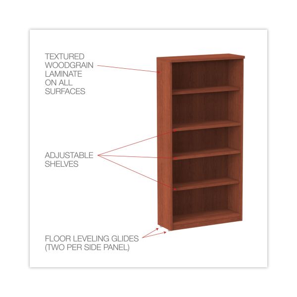 Alera Valencia Series Bookcase， Five-Shelf， 31.75w x 14d x 64.75h， Medium Cherry