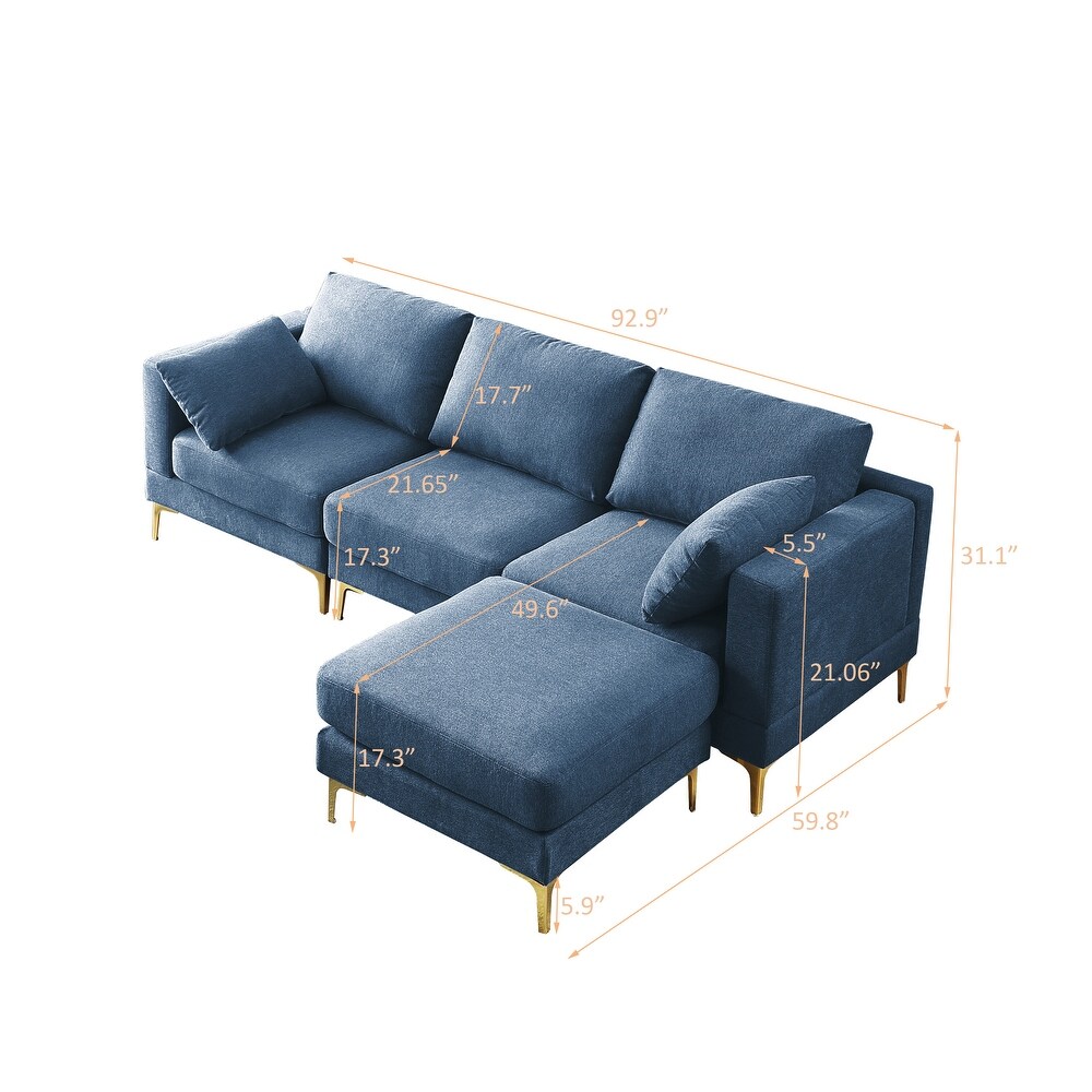 Modern 3 seat Sectional Sofas Set  Living Room Recliner Couch L Shaped Sectionals Sleeper Sofa with 2 Toss Pillows and Ottomans