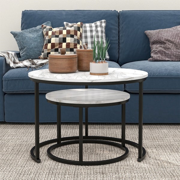 BlackandWhite Round Coffee Tables for Living Room(Set of 2)