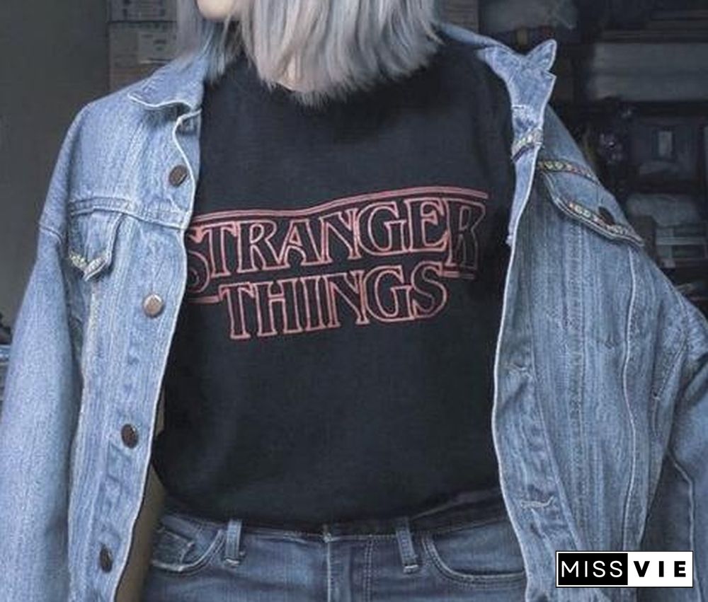 The Stranger Thing Theme Tv Show Movies T-Shirt Unisex Men Women 100% Cotton Cool Grunge T-Shirt Harajuku Short Sleeves