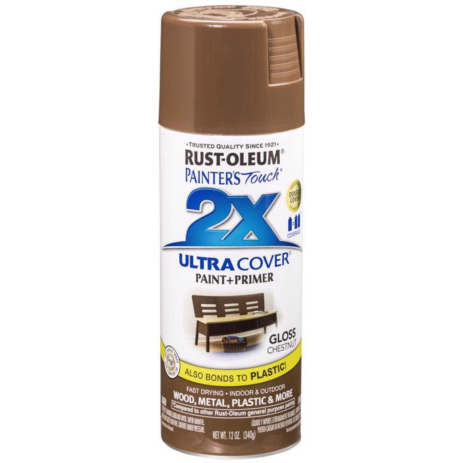 Rust-Oleum Painter\u0027s Touch 2X Ultra Cover Gloss Chestnut Paint+Primer Spray Paint 12 oz