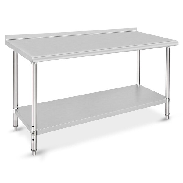  60x24x35 Inch，Commercial Heavy Duty Double Tier Table with Adjustable Under Shelf