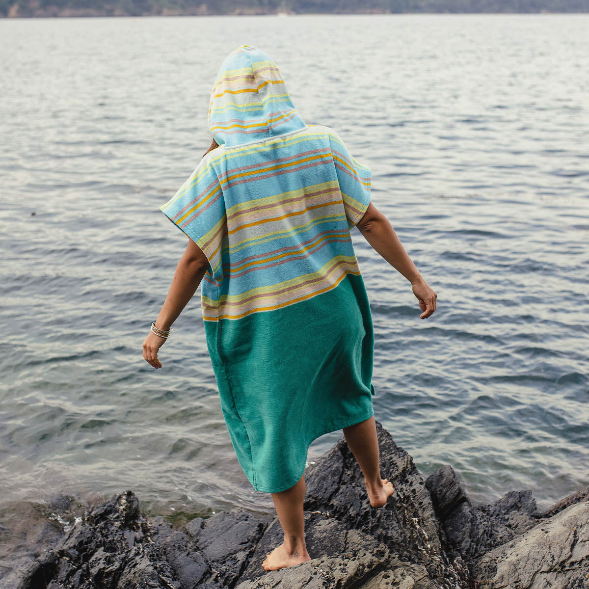 Baja Recycled Towel Poncho - Sea Stripe