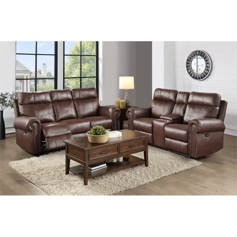 Pemberly Row 20 quotTraditional Microfiber Double Reclining Loveseat in Brown   Contemporary   Loveseats   by Homesquare  Houzz