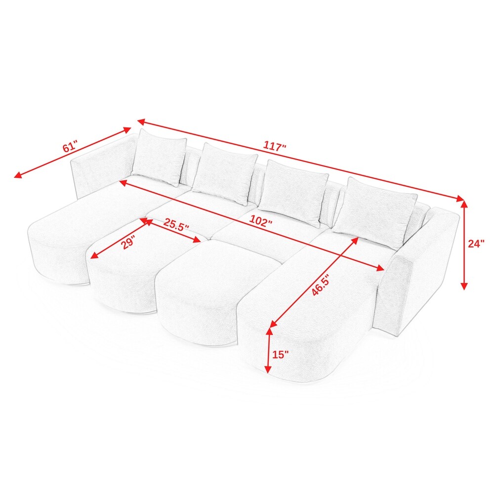 U Shape Sectional Sofa including Two Single Seat  Two Chaises and Two Ottomans  Modular Sofa