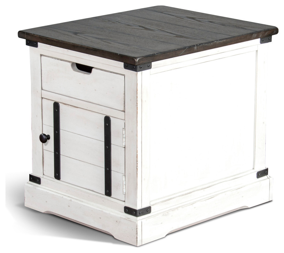 26 quotSquare White and Black Wood End Table 1 Drawer Storage Cabinet   Farmhouse   Side Tables And End Tables   by Sideboards and Things  Houzz