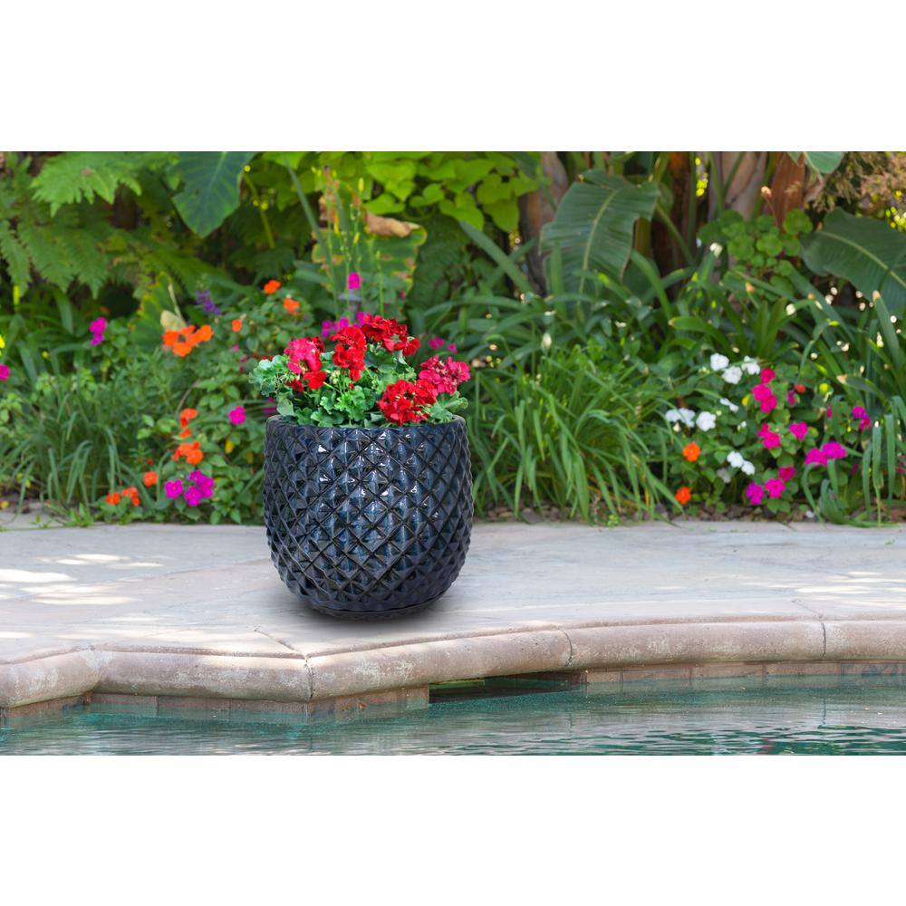 Trendspot 12 in. Blue Pinequilt Ceramic Planter Decorative Pots CR00869S-120M