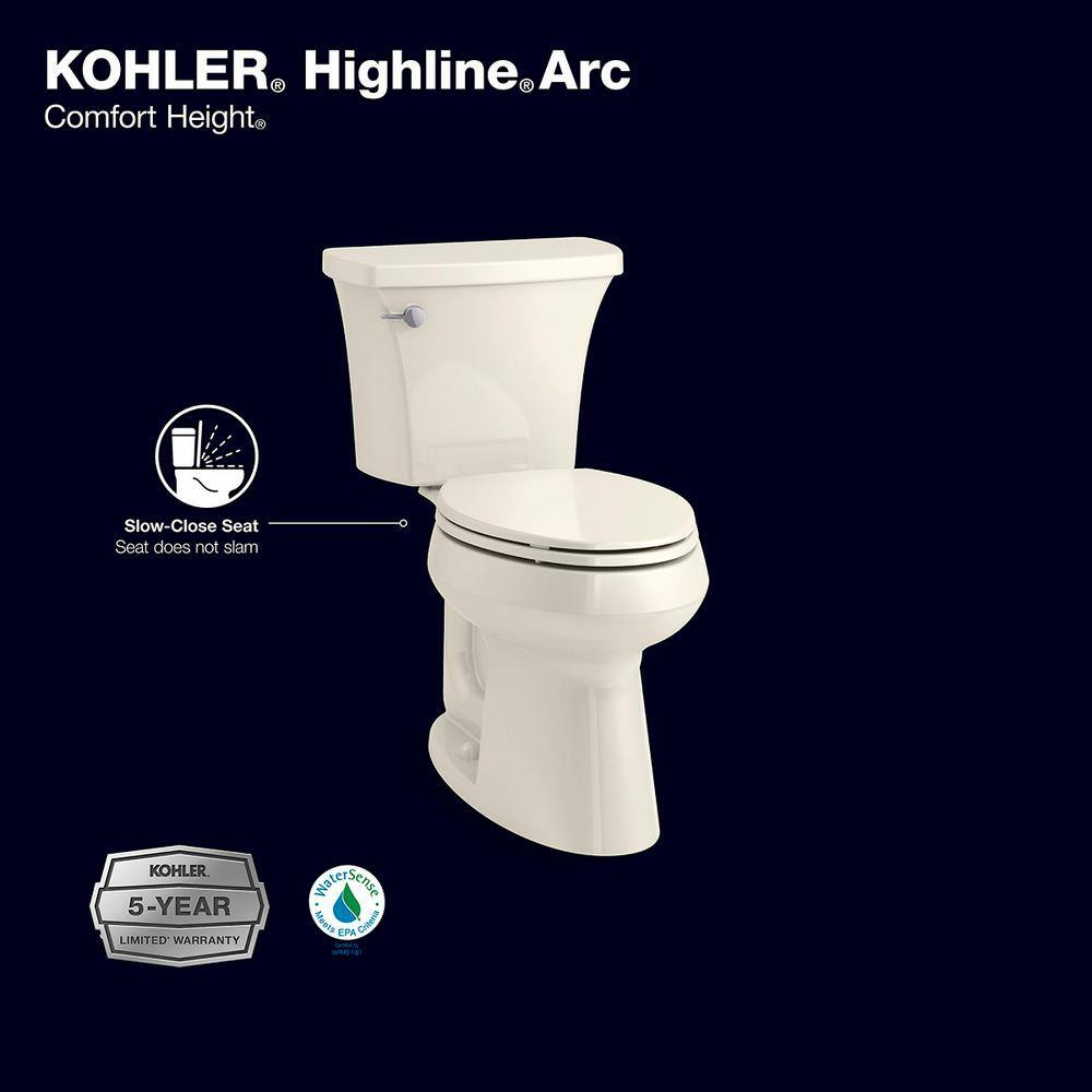 KOHLER Highline Arc The Complete Solution 2-Piece 1.28 GPF Single Flush Elongated Toilet in Biscuit (Slow-Close Seat Included) K-78279-96