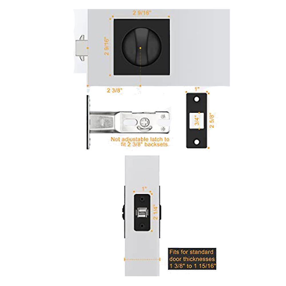 Pocket Door Lock， Black Contemporary Privacy Square Pocket Door Hardware， Black Sliding Pocket Door