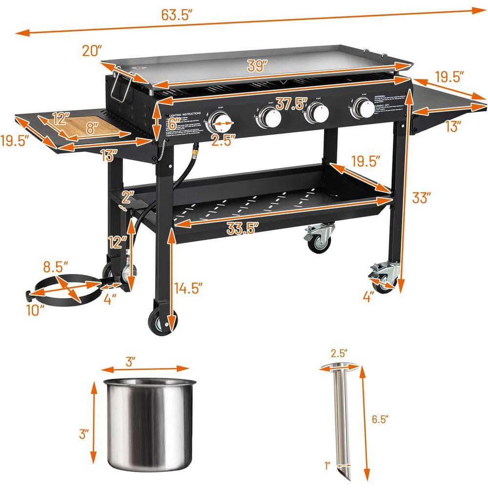 SUGIFT 4Burner Propane Gas Grill in Black with Griddle Top