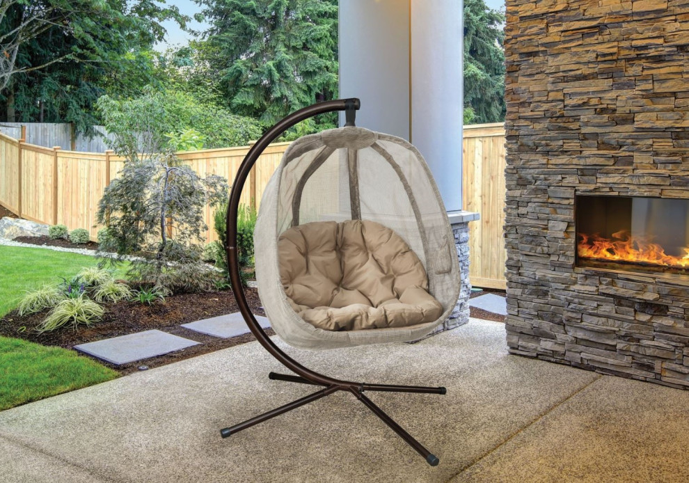 66H x 34W x 43D Hanging Egg Patio Chair   Transitional   Hammocks And Swing Chairs   by IDEAZ International  LLC  Houzz