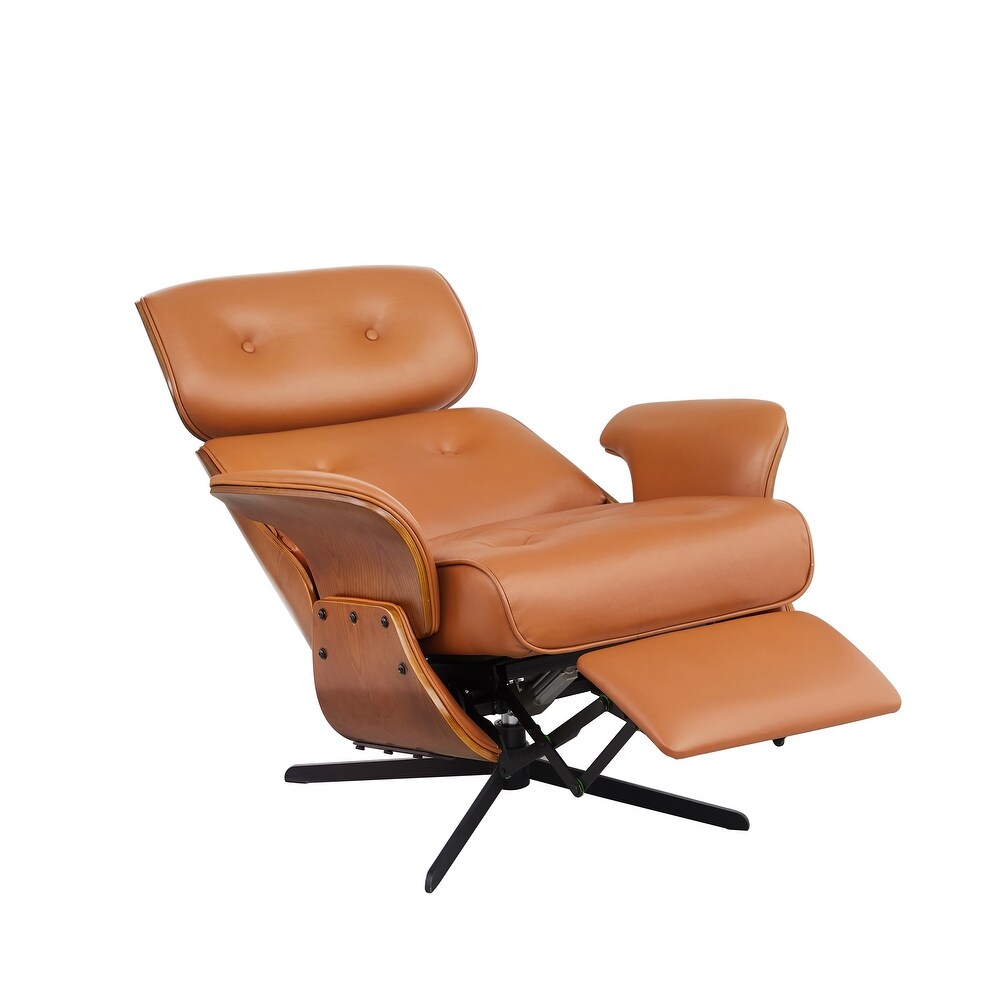 Art Leon Mid century Modern Genuine Leather Lounge Chair Recliner