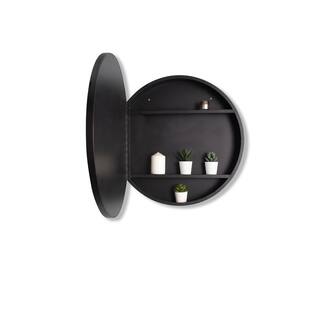 24 in. W x 24 in. H Small Round Black Metal Frame Wall Mount or Recessed Bathroom Medicine Cabinet with Mirror MEDICCwy01