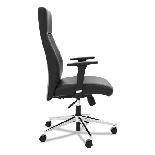 HON Define Executive High-Back Leather Chair， Supports 250 lb， 17 to 21 Seat Height， Black Seat/Back， Polished Chrome Base (VL108SB11)