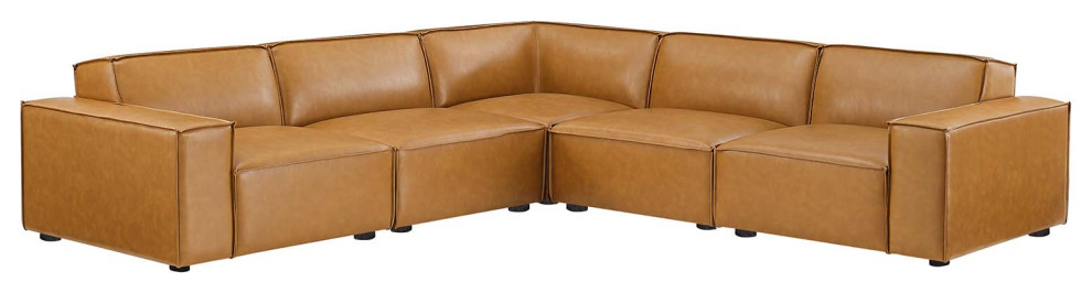 Restore 5 Piece Vegan Leather Sectional Sofa  Tan   Contemporary   Sectional Sofas   by Homesquare  Houzz