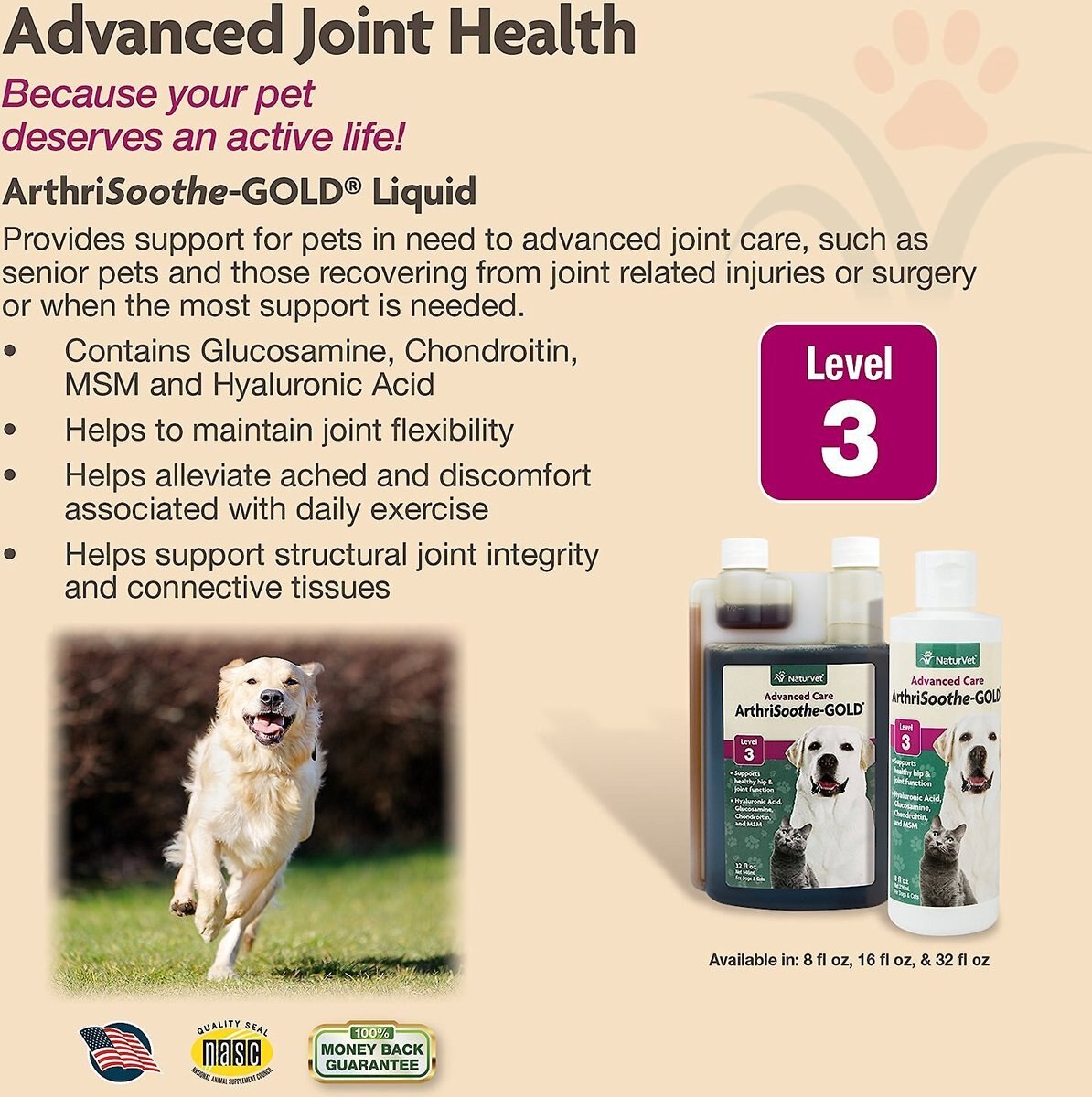 NaturVet Advanced Care ArthriSoothe-GOLD Liquid Joint Supplement for Cats and Dogs