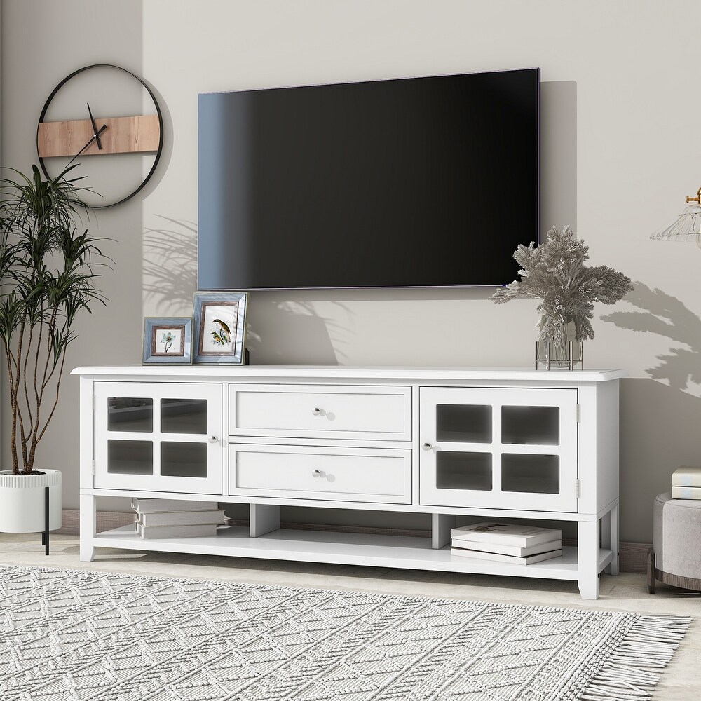 Multifunctional Storage TV Stand for Livingroom  Slight Design Entertainment Center with 2 Drawers and 2 Tier Shelves