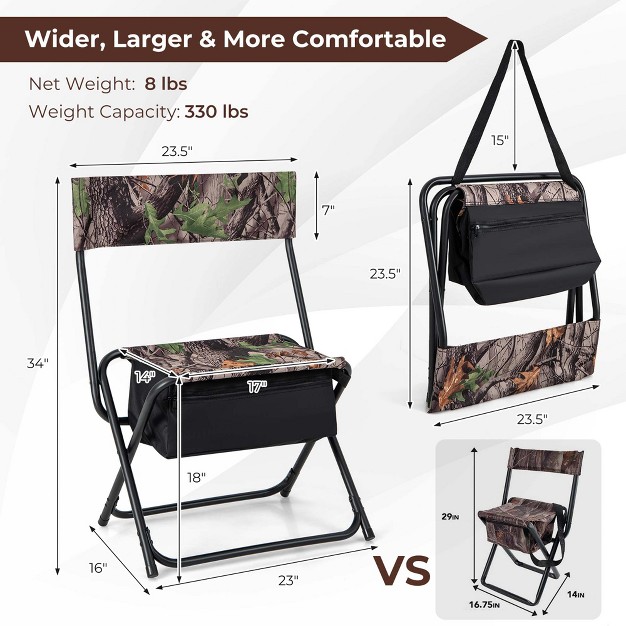 Costway Folding Hunting Chair Foldable Portable Fishing Stool With Storage Pocket