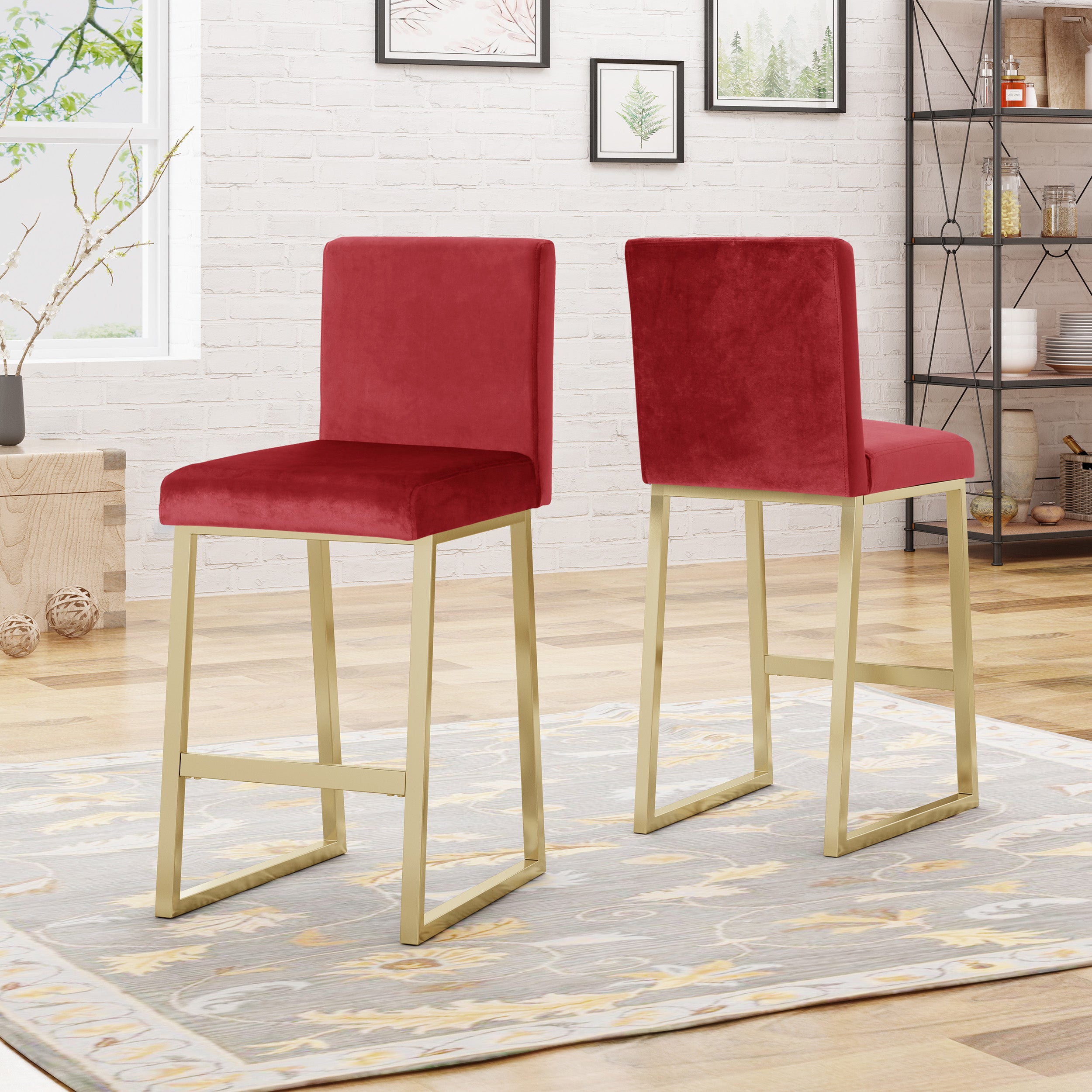 Lexi Modern Velvet Barstools (Set of 2)