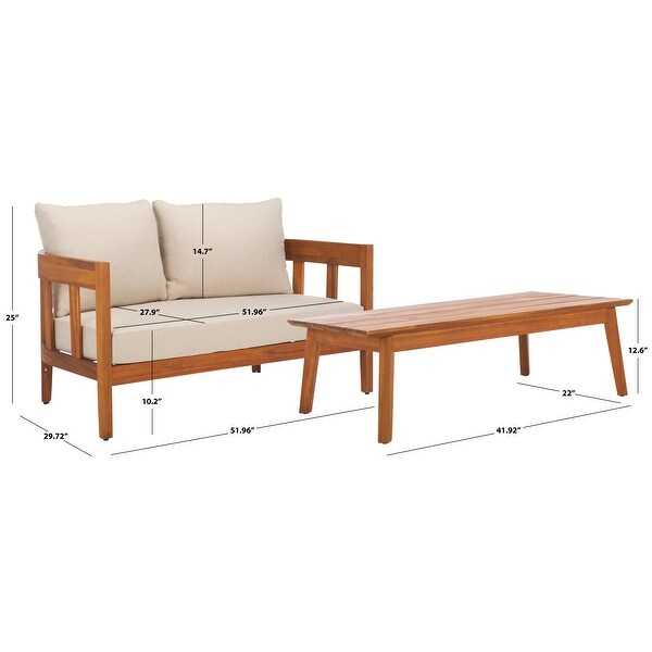 SAFAVIEH Outdoor Owen Cushion Solid Wood Bench and Table Set