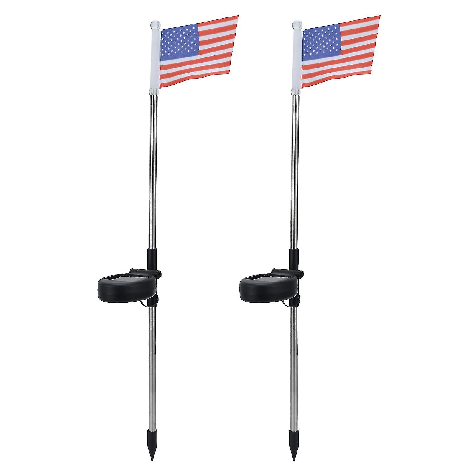 2PCS Solar Powered Garden Light US Flag Lawn Stake Lamp for Outdoor Landscape Lighting Decoration White Light