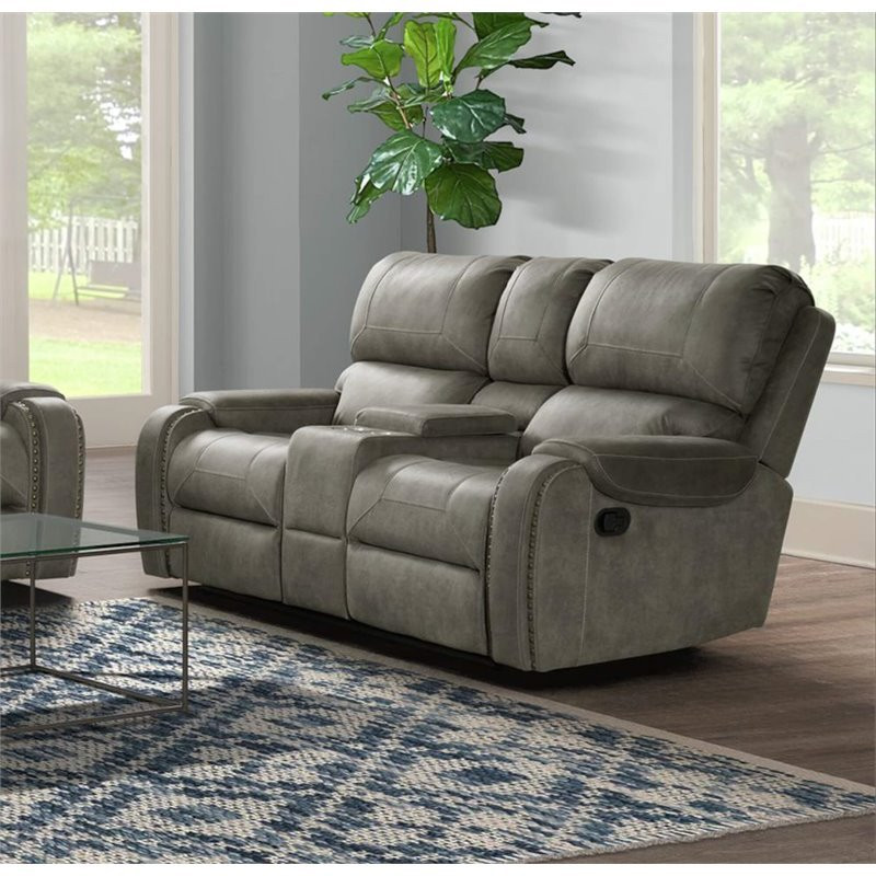 Sunset Trading Calvin 78 quotContemporary Fabric Dual Reclining Loveseat in Gray   Transitional   Loveseats   by Homesquare  Houzz