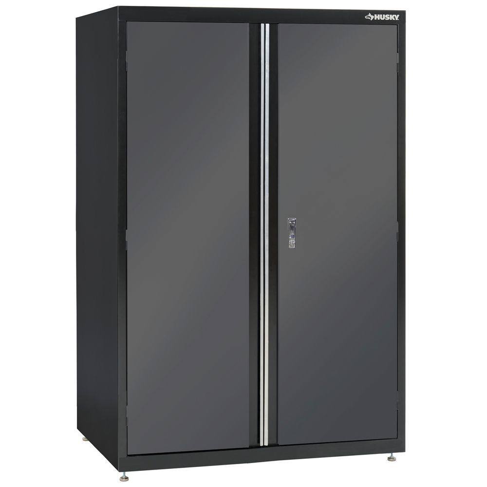 Husky Welded Steel Floor Cabinet in Black and Gray (46 in W x 72 in. H x 24 in. D) KF3F462472-H9