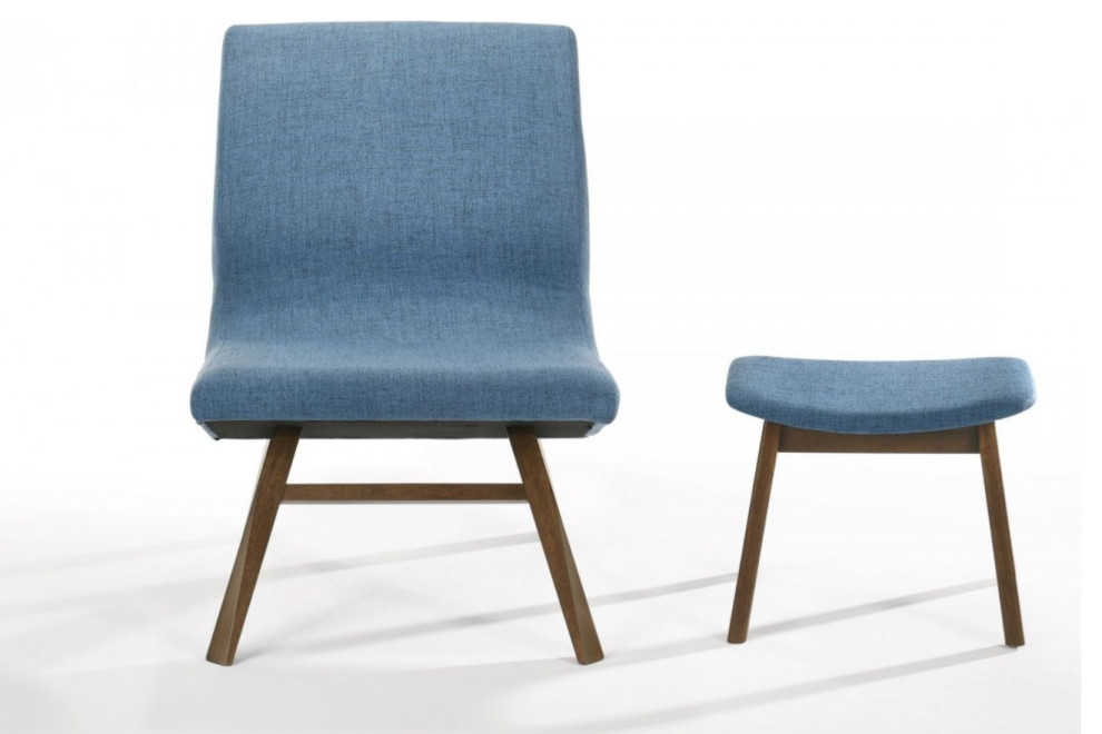 Modrest Whitney Modern Blue and Walnut Accent Chair and Ottoman   Contemporary   Armchairs And Accent Chairs   by Vig Furniture Inc.  Houzz