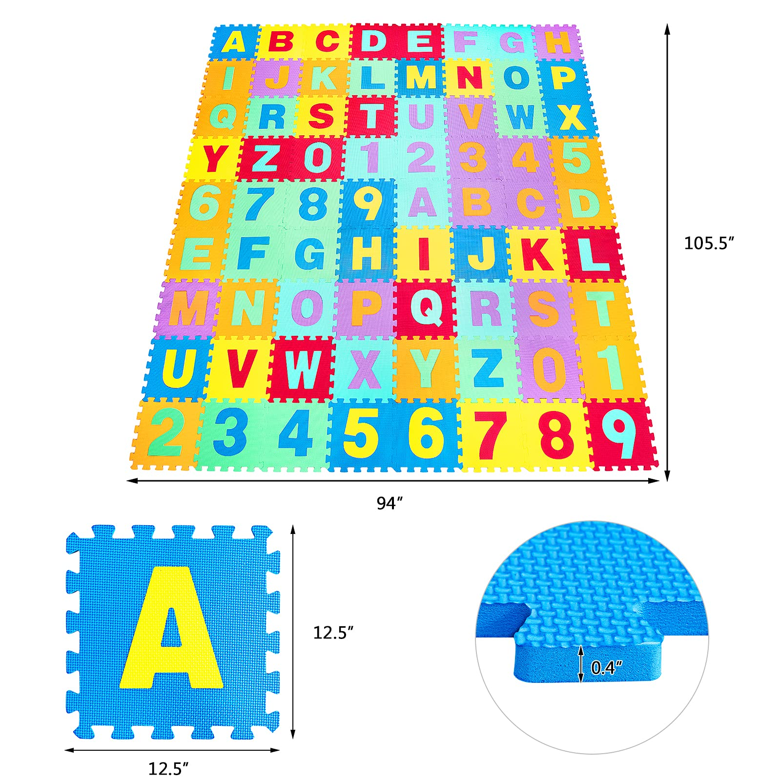 Costzon 72 Pieces Kids Foam Puzzle Floor Play Mat, Baby 0.4'' Thick EVA Floor Mat w/Alphabet and Numbers