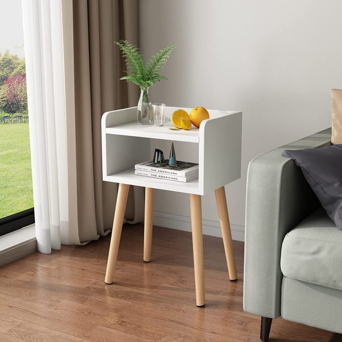 Night Stand (White) Mid-Century Modern Bedside Table with Solid Wood Legs， Minimalist and Practical End Side Table， Fashion Bedroom Furniture