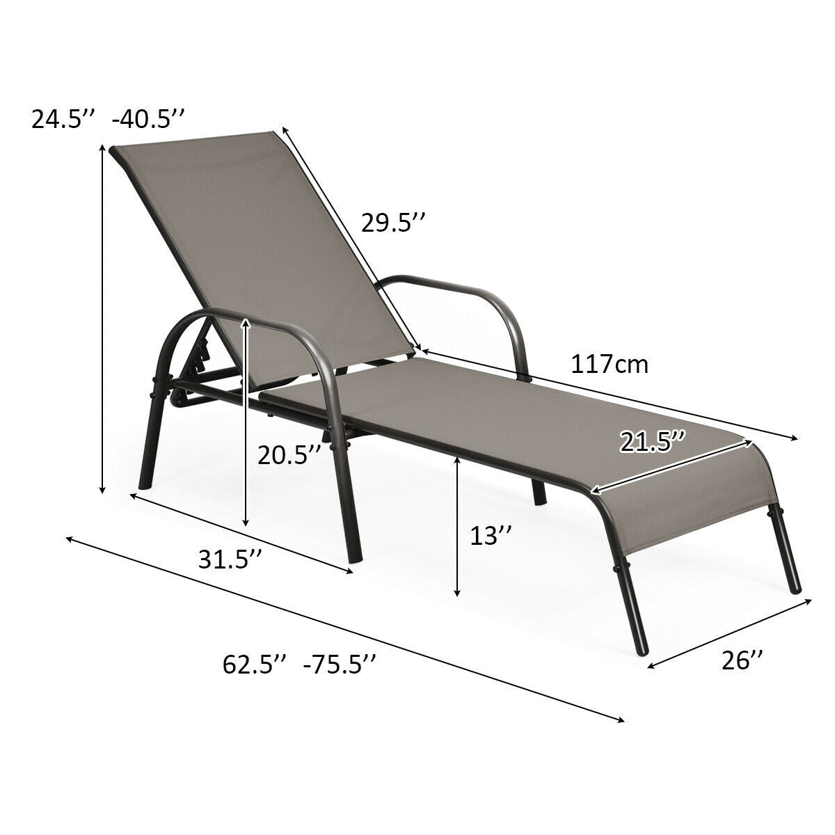 2 Pcs 5-Position Fabric Folding Outdoor Chaise Lounge Chairs, Lightweight Pool Chairs Patio Lawn Recliner Sun Lounger