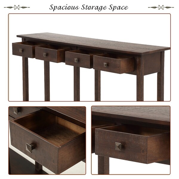 Nestfair Rustic Console Table with 4 Drawers and Shelf