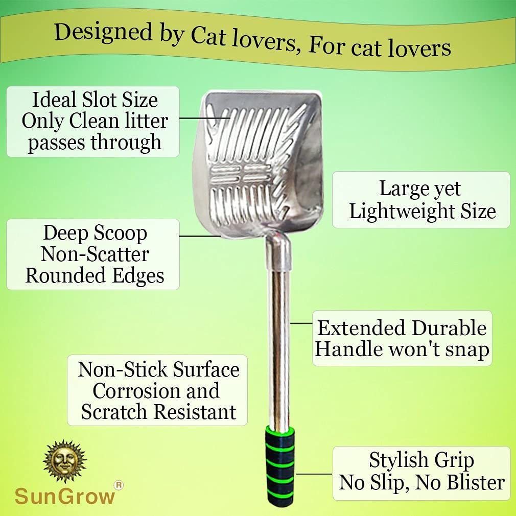 SunGrow Cat Long Handle Metal Scoop for Clumping Clay Litter and Dog Poop Picker Upper