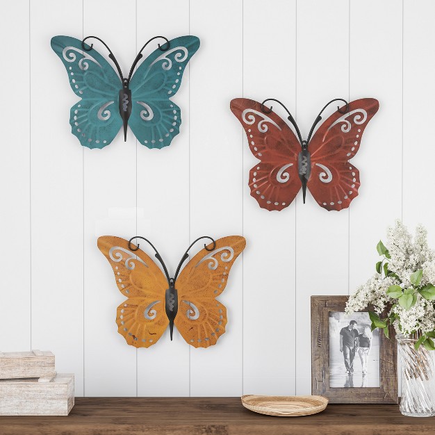 Hastings Home 3 pc Modern Butterfly Metal Wall Art Set