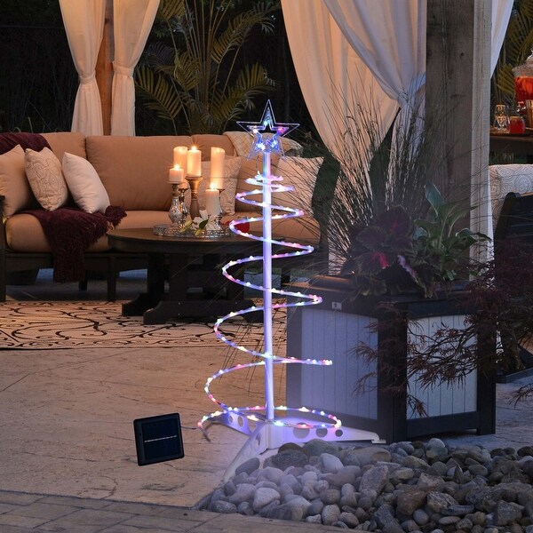 Yescom 2Ft LED Christmas Spiral Light with Star Finial Solar Panel New Year Decoration