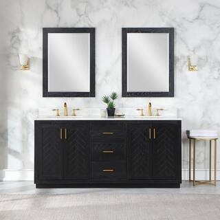 Altair Gazsi 72 in.W x 22 in.D x 34 in. H Double Sink Bath Vanity in Black Oak with White Composite Stone Top and Mirror 543072-BO-GW