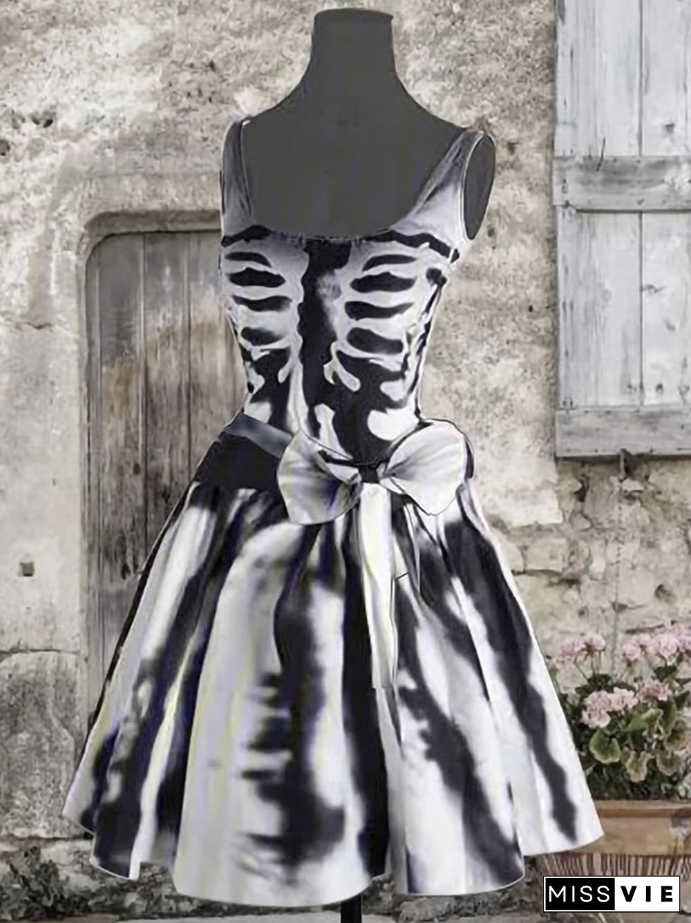 Skeleton Print Sleeveless Dress