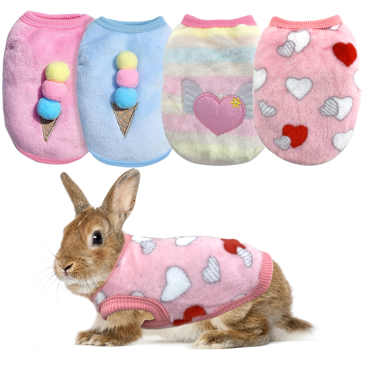 Vehomy 4 Pieces Bunny Clothes for Rabbits- Small Animal Guinea Pig Warm Vest Clothes Costume Soft T-Shirt for Kitten Ferret Chihuahua Puppy Mini Dog and Small Animals XS